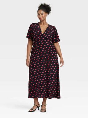 Women's Short Sleeve Maxi Sundress - A New Day Black/Red Size 20 Lips Kisses